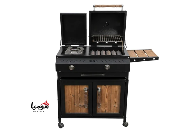 باربیکیو کابینت دار پلوپز دار 70 سانتی شرکتی ایران گاز هومیا irgs با رویه چدنی 6ضلعی سنگین